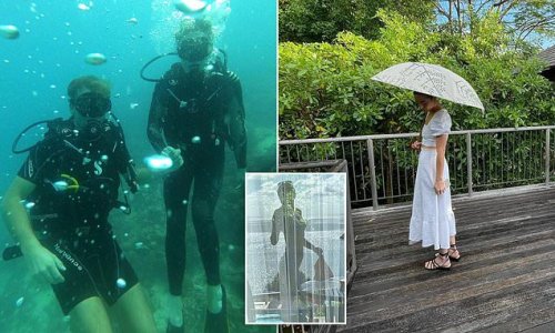 A long way from the White House! Biden's newlywed granddaughter Naomi soaks up the sun in a bikini and goes scuba diving with husband Peter as pair enjoys luxurious tropical honeymoon after tying the knot on the South Lawn