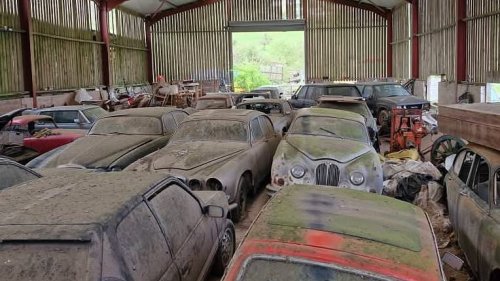 EXCLUSIVESecret Aladdin's cave of 180 classic cars hidden in the English countryside for years is uncovered - and could now fetch eccentric owner a fortune