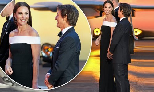 What's in those shoes, Tom? 5ft 7 Cruise stands shoulder-to-shoulder with 5ft 9 Kate Middleton at Top Gun: Maverick premiere