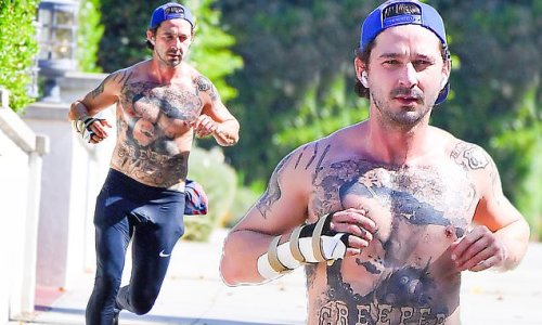 Shia LaBeouf Shows Off Full Tattooed Torso on a Run with Mia Goth  Mia  Goth Shia LaBeouf Shirtless  Just Jared Celebrity News and Gossip   Entertainment
