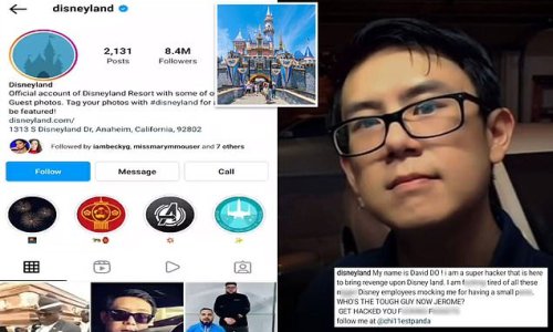 Disneyland's Instagram and Facebook pages are taken over by 'super hacker' sharing vile racist posts filled with the N-word and threatening black people with 'deadly virus' in revenge for 'staff mocking me for having a small penis'