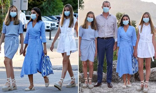 Letizia joins her husband and daughters for a family outing in Escora