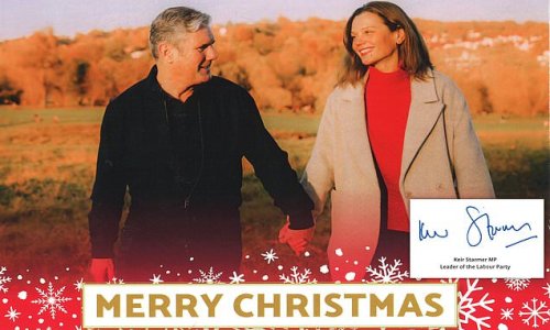 Happy new Keir! Labour leader Starmer sends out his official Christmas card bearing image of him strolling hand-in-hand with wife Victoria