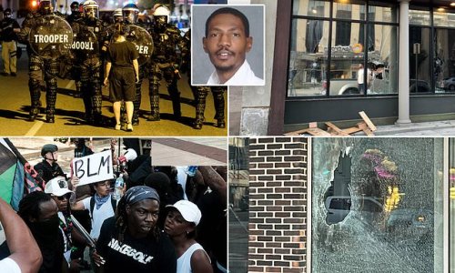 Protestors return to Akron streets chanting 'no justice, no peace' after black man, 25, was shot 60 times: Akron mayor issues state of emergency following overnight clash between cops and violent protesters