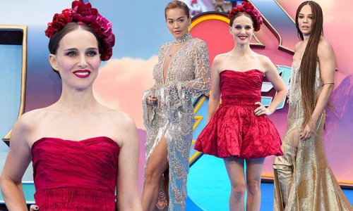 Natalie Portman puts on a leggy display in red minidress as she joins a glamorous Rita Ora and an elegant Tessa Thompson at Thor: Love and Thunder UK premiere