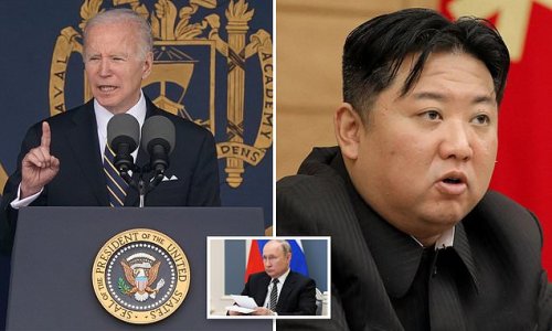 Biden raises eyebrows by saying North Korea stood with the US against Russia and whispering 'I am your Commander in Chief' during Naval Academy speech