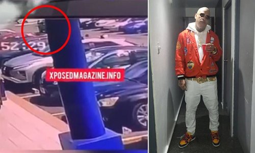 Moment suspects drive up to Puerto Rican rapper Pacho El Antifeka's vehicle before they shoot at it up to 100 times after he had attended appointment at mental health clinic