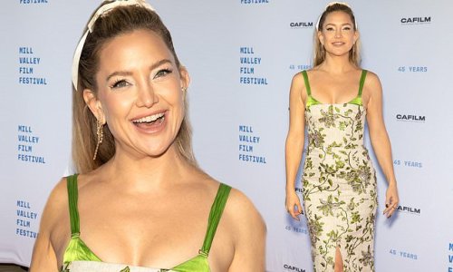 Kate Hudson has all eyes on her in a linen floral dress as she leads the stars at a screening of Glass Onion: A Knives Out Mystery at the Mill Valley Film Festival