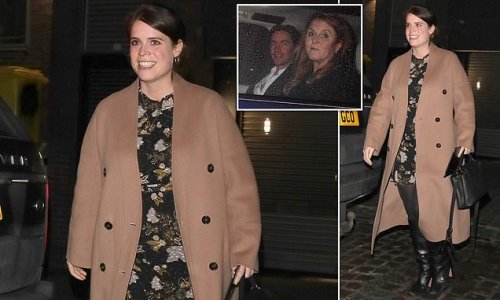 Pregnant Princess Eugenie shows off her bump as she's seen for the first time since announcing baby news – as 'delighted' mother Fergie gets a lift with Princess Beatrice's husband