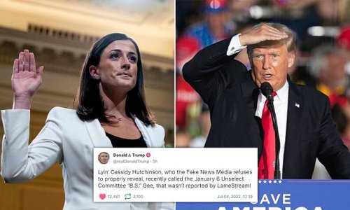 Trump mocks 'lyin'' Cassidy Hutchinson over reports she called the January 6 'BS' in text messages - and slams the 'lamestream media' for not covering it