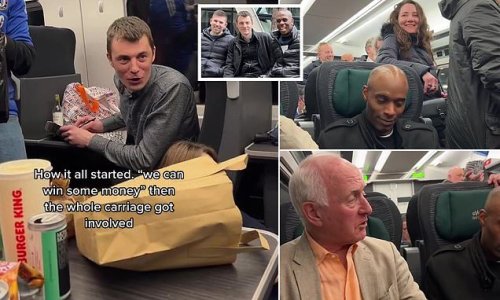 britain-in-a-nutshell-drunk-commuter-boosts-spirits-of-gloomy-rail-passengers-with-a