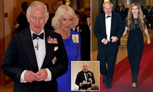 Glamorous Charles and Camilla dazzle at black tie dinner in Rwanda as the royal couple greet Boris and Carrie at Commonwealth leaders event