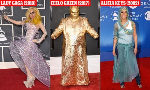 A sartorial circus! As music stars get set to strut their stuff at this year's Grammys, FEMAIL reveals the WORST ensembles to ever hit the notoriously-quirky carpet - from Annie Lennox's dominatrix Minnie Mouse outfit to Lady Gaga arriving in a giant EGG