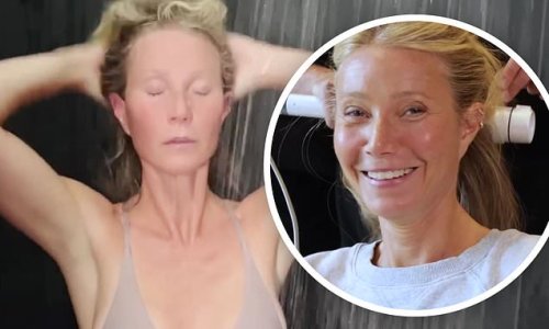 Gwyneth Paltrow strips down to just a nude leotard as she records her daily routine from morning workout to post-sauna shower ahead of Goop party