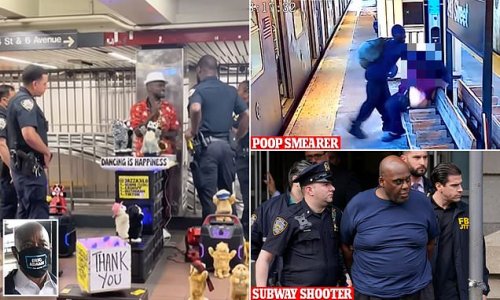 Is THIS where NYPD's subway resources are going, Mayor Eric? Outrage as beloved busker with his dancing toy cats is taken down by six cops while serious crime soars and terrified commuters REFUSE to take train