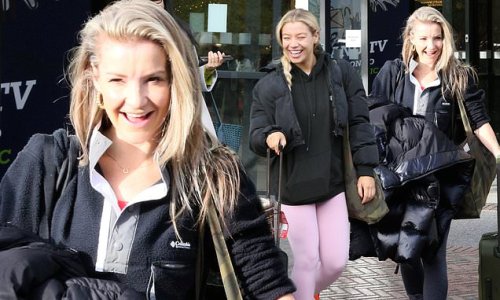 Helen Skelton looks casual in a black rugby jersey and leggings as she and Molly Rainford lead stars departing hotel for Strictly filming