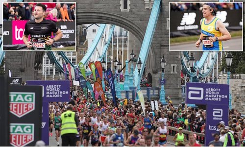 Celebs go running! Green Wing star Stephen Mangan, McFly's Harry Judd, Mark Wright and James Cracknell join 40,000 competitors in the London Marathon (with Shrek, Darth Vader and Minions among the fancy dress competitors)