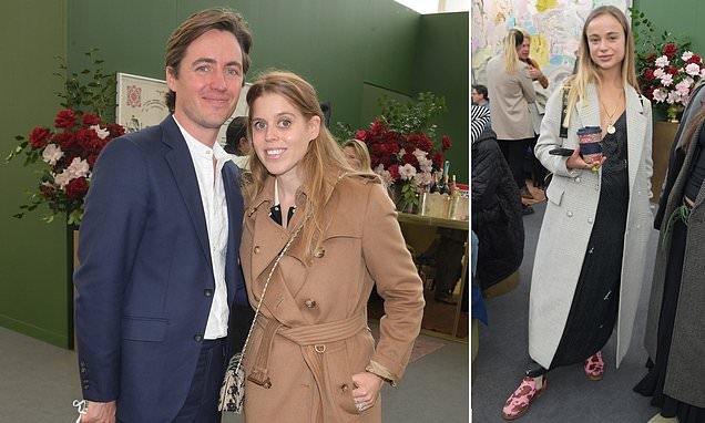 A royal day out! New mother Princess Beatrice beams alongside Edoardo Mapelli Mozzi as they join Lady Amelia Windsor at the London Art Fair