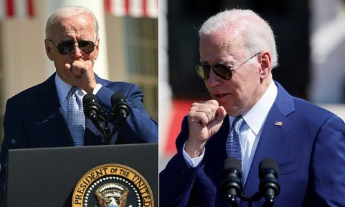 Biden heavily coughs MULTIPLE times just four days after finally testing negative: President struggles through CHIPS bill speech - and did he 'forget' shaking hands with Schumer?