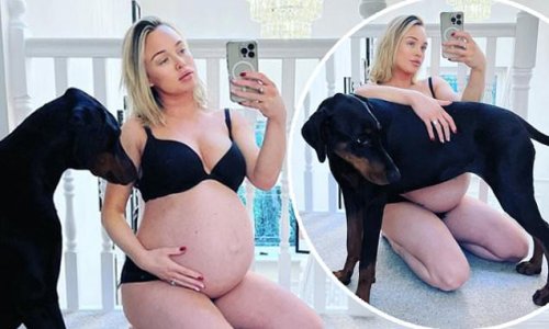 'Not long now!' Pregnant Jorgie Porter shows off her blossoming baby bump as she poses in black underwear during her third trimester