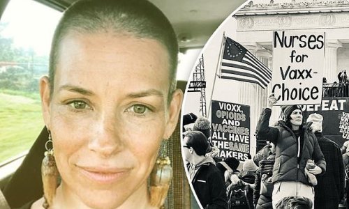 Evangeline Lilly demonstrates against COVID-19 vaccine mandates