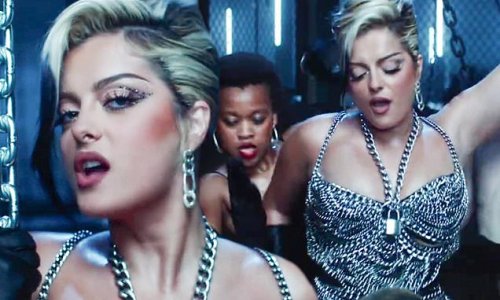 Bebe Rexha shows off her curves in a metal bodysuit for Chain My Heart