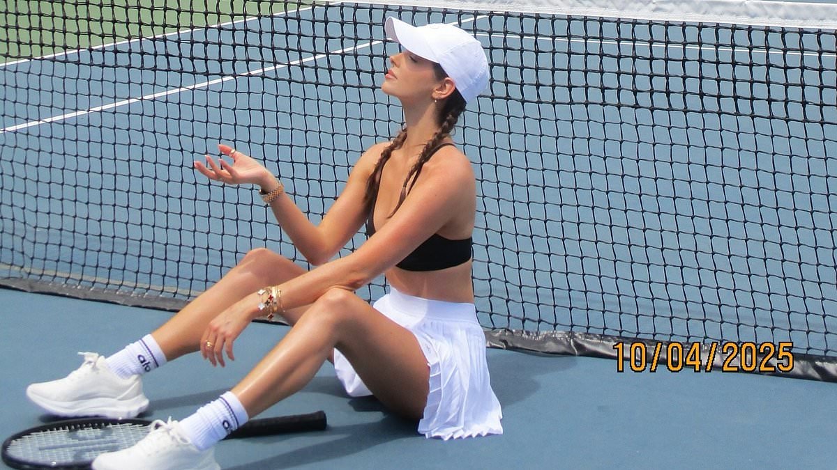 Maura Higgins sends temperatures soaring in plunging bralet and a tiny white mini skirt in sexy tennis shoot - before getting a huge shock as a SNAKE slithers onto the court