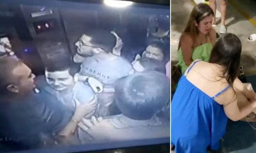 Moment overcrowded elevator with 11 people crammed inside plunges into ...