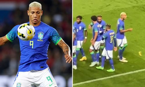 Racism shame as Tottenham forward Richarlison has a BANANA thrown at him while celebrating his goal for Brazil in their 5-1 win over Tunisia at the Parc des Princes in Paris