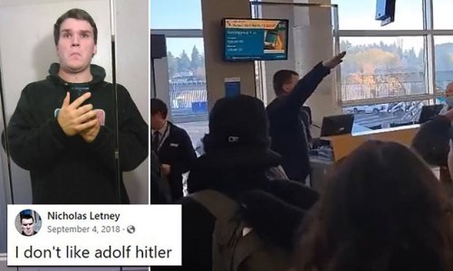 Disturbing moment white supremacist gives Nazi salute as he screams 'Jews got what they deserve' and 'sieg heil' at Seattle airport before being arrested