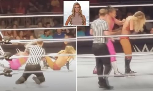 WWE star Carmella's bra bursts open mid match but she keeps fighting