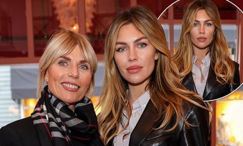 Abbey Clancy dons a leather-clad ensemble as she poses alongside her glamorous lookalike mum, 61, at Cecconi's new restaurant opening