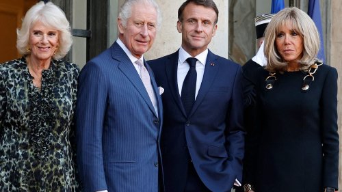 King Charles and Camilla meet the Macrons at the Élysée Palace to say goodbye - after the Queen took...