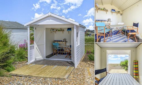 Beach hut sells for £15,000 over the asking price as demand continues to soar: Stunning seaside cabin on Sussex coast is snapped up for £65,000 - less than 24 hours after it hit the market