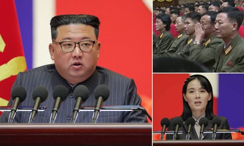 Moment Kim Jong-un's fawning henchmen breakdown in tears as dictator's sister reveals he was 'seriously ill' during Covid pandemic