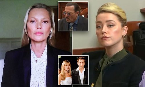 'Johnny never pushed me, kicked me or threw me down any stairs.' Supermodel Kate Moss DENIES Amber Heard's claim that her then-boyfriend Depp pushed her down stairs while on Jamaica trip as she appears via video at defamation trial