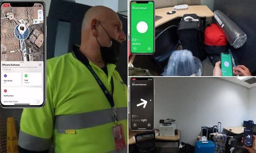 Furious passenger whose SIXTEEN calls to airline about his lost luggage went unanswered storms past security guards at Melbourne Airport after his Apple Airtags found the bag's location