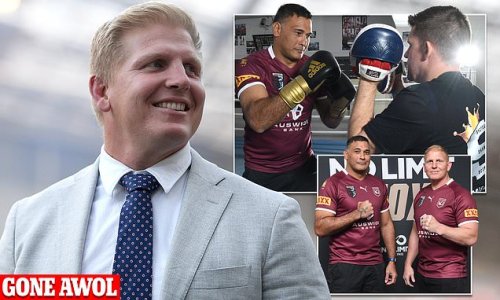 Justin Hodges threatens to find ex-Broncos teammate Ben Hannant and 'flog him outside the ring' after he put their boxing bout in doubt by going AWOL from press conference