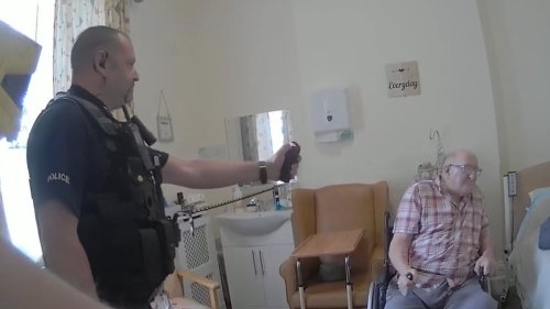 Disabled 92-year-old said he would take 'great pleasure' in stabbing care home staff before being pepper sprayed, Tasered and hit with baton by police, court told