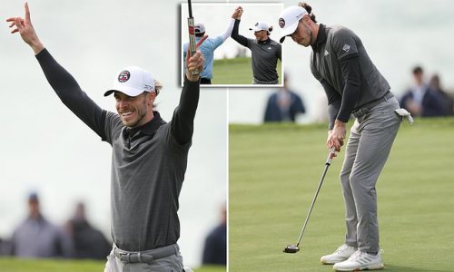 Gareth Bale buries a monster putt at the AT&T Pebble Beach Pro-Am as he continues to show off his impressive golfing ability on his PGA Tour debut