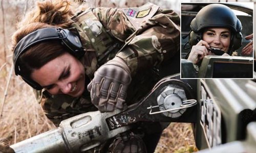'Thank you for your sacrifice': Kate Middleton poses in army tank in never-before-seen photos as she writes touching tribute to servicemen and women on Armed Forces Day