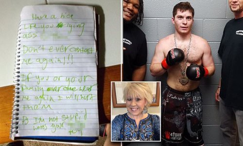 'I will hurt them': MMA fighter threatened murder victim Debbie Collier's entire family in chilling note last year after he was accused of beating up her daughter who is his girlfriend - as it's revealed he was jailed last week for probation breach