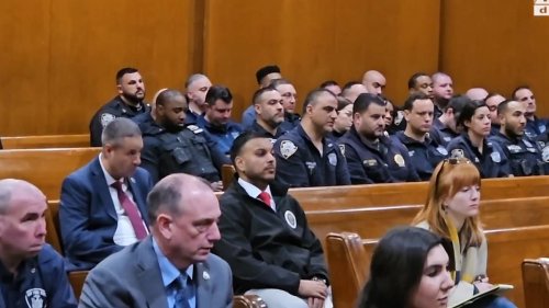 Queens courtroom is filled with over 100 NYPD officers gathering in solidarity for dead cop Jonathan...