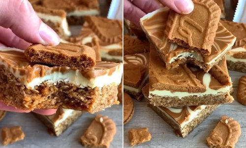 Self-taught baker, 26, sets mouths watering with her VERY simple recipe for Lotus Biscoff cookie bars made from just six ingredients