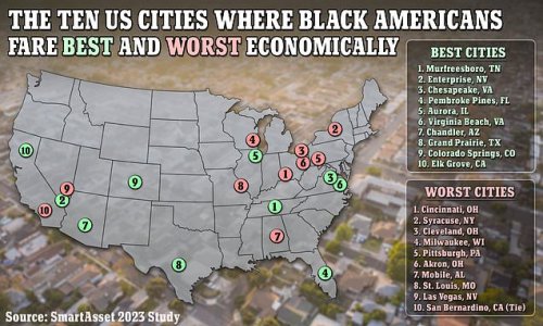 The 10 US cities where black Americans fare best - and worst - economically: Murfreesboro in Tennessee is No.1 for black-owned businesses - while a median income of $24k puts Cincinnati in last spot