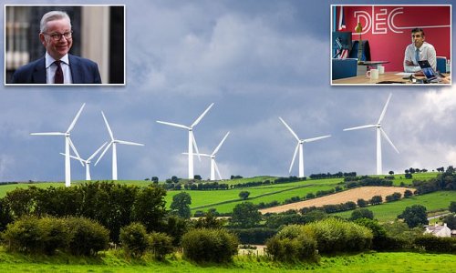 Tories at war over energy crisis as minister Michael Gove 'joins rebels who want MORE wind farms' - as climate sceptic backbenchers demands Rishi Sunak EASE the windfall tax on firms who have made billions as families suffer