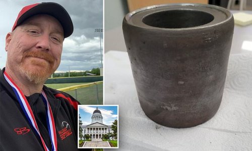 Wing and a prayer! Man narrowly misses being killed by falling passenger plane's 7lb steel wing bolt that crashed to earth right next to him outside Maine Capitol building