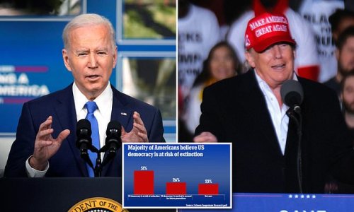 Majority of Americans believe US democracy is at risk of extinction and just 54% think Biden won the presidential election, new poll shows