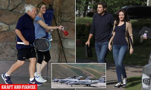 Robert Kraft, 80, works up a sweat with his glamorous doctor fiancée, 47, at Sun Valley camp for billionaires as under-fire Sheryl Sandberg joins moguls arriving at exclusive gathering