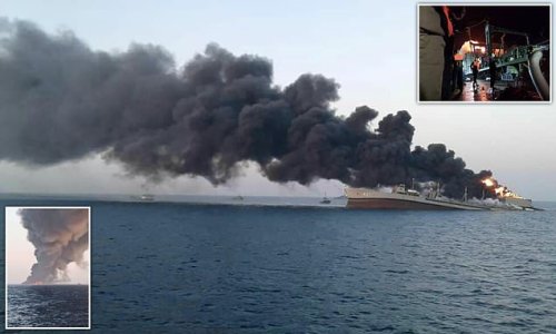 Iranian navy cargo ship SINKS after fire on board